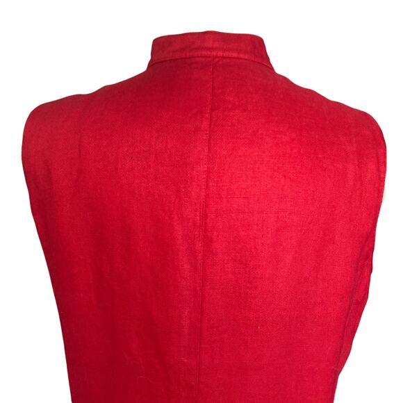Embassy Row Pure Linen Red Sleeveless Maxi Shirt Dress Sz 10 Mandarin Collar - Picture 5 of 9